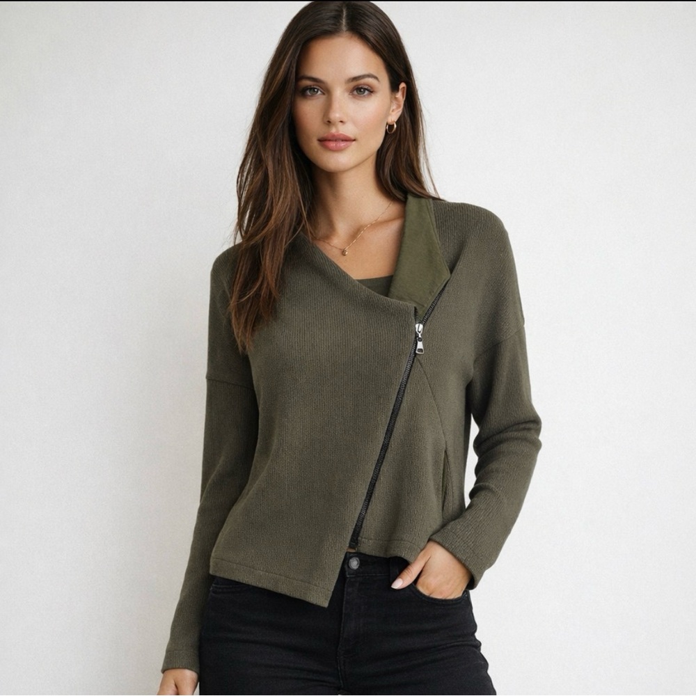 Lotus Eaters NWT Asymmetric Zip-Up Cardigan Lightweight Jacket Green Size S